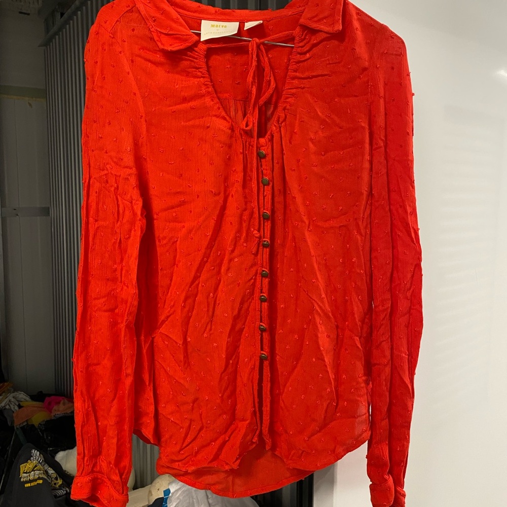 Maeve Red Button-Down Long Sleeve Shirt